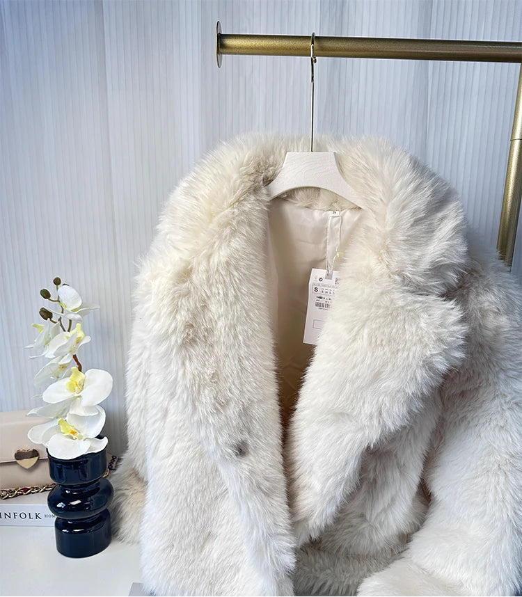 Chaqueta vintage mujer Vintage Faux Fur Women Jackets Warm Coat Chic White Fashion 2024 Winter Autumn Outwear