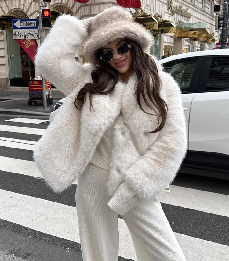 Chaqueta vintage mujer Vintage Faux Fur Women Jackets Warm Coat Chic White Fashion 2024 Winter Autumn Outwear